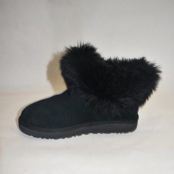 UGG Mini Fluff Collar Black Booties Sheepskin Suede US Size 6 1112491 - Picture 4 of 10